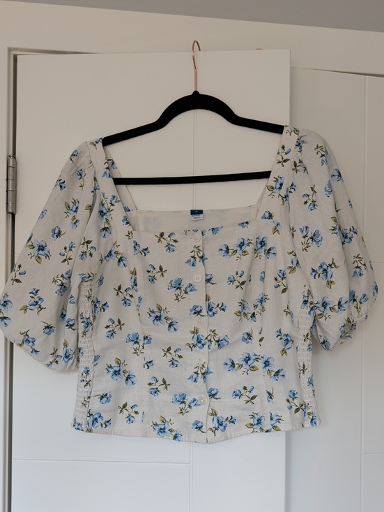Old Navy Tops - Floral Square-Neck Puff Sleeve Top - Blue/White